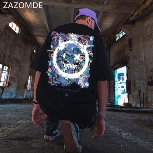 ZAZOMDE Black Cool Devil Print Man T Shirt Fashion Hip Hop Oversized T-Shirt Funny Cotton Japan Harajuku Tops Summer Gothic Tops