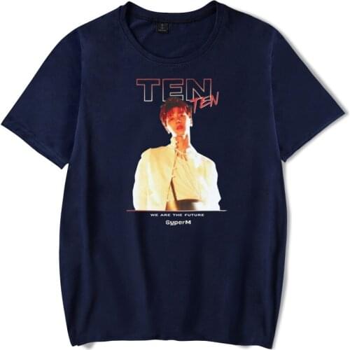 Summer Autumn Popular Super M T-Shirt Women Men Fashion Harajuku Wind Cotton Shirt T-Shirt Girl Boy Singer Blue Short Sleeve