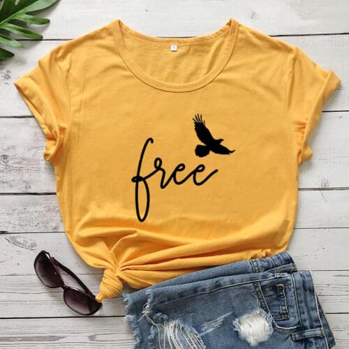 Bird In Flight Graphic Tee Flying Free Life Attitude Shirts Woman Tshirt Free As A Bird Graphic Printed Funny Female T-shirt