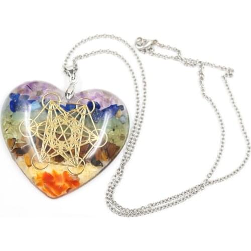 FYSL Light Yellow Gold Color Rainbow Stone and Resin Love Heart Pendant Orgone Energy Necklace Romantic Style Jewelry