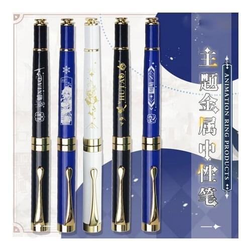 Genshin Impact Paimon Zhongli Keqing Hu Tao Ganyu Xiao Metal Stationery Sign Ballpoint Gel Pen Fashion Rollerball Pen Student