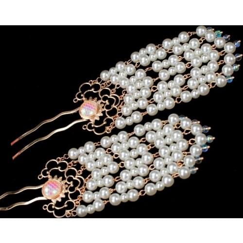 Hanfu Pearl Tassel Hairpin Set Hair Ornaments Artificial Pearl Hairpins Chinese Hair Sticks Antique Photography