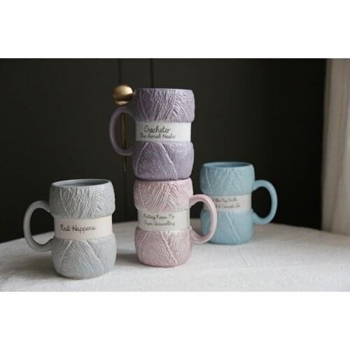 Warm Wool Molding Ceramic Mugs Cup Milk Mugs Cup Breakfast Cup 450ml Capacity Pink Grey Color