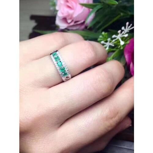 Natural emerald ring Free shipping 925 sterling silver 3mm 5pcs gemstone Fine jewelry