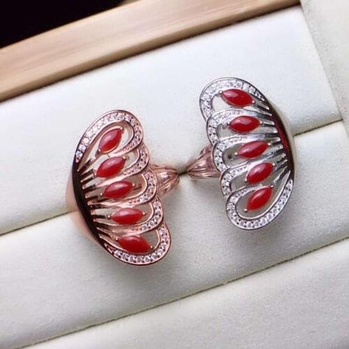 KJJEAXCMY boutique jewelryar 925 Pure Silver Embedded Natural Red Coral Ruby Lady Deluxe Ring Support Detection