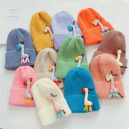 Korean Childrens Hat New Woolen Cap Giraffe Cartoon Warm Hat Hat Cold-proof Thickened Baby Knitted Hat Winter Childrens Hat