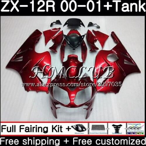 Body+Tank For KAWASAKI NINJA ZX1200 C ZX 12R 2000 2001 2002 67HC.18 ZX 12 R 1200CC ZX12R 00 ZX-12R metal red 00 01 02 Fairing