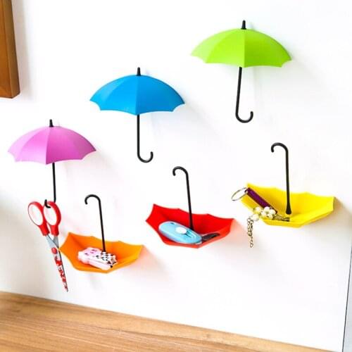 3Pcs/set Creative Umbrella Shaped Wall Hooks Key Hanger Rack Decorative Holder Wall Hook Kitchen Organizer Bathroom Accessory