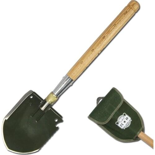 Multifunctional camping wood handle military portable folding shovel car mount survival emergency garden spade for detecting