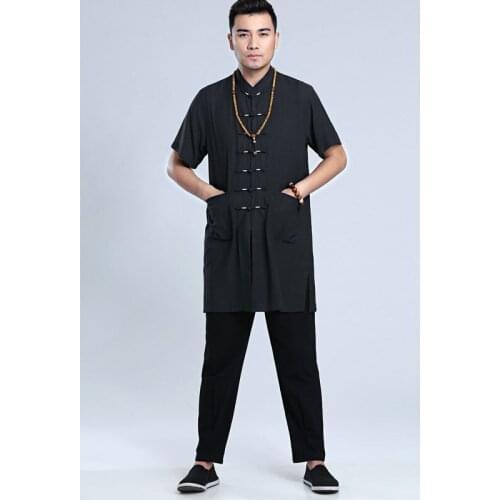 Hanfu Mens Shirt High Quality Top 2020 New Fashion Chinese Style Casual Traditional Shirt Short Sleeve Mens Tai Chi Clothes