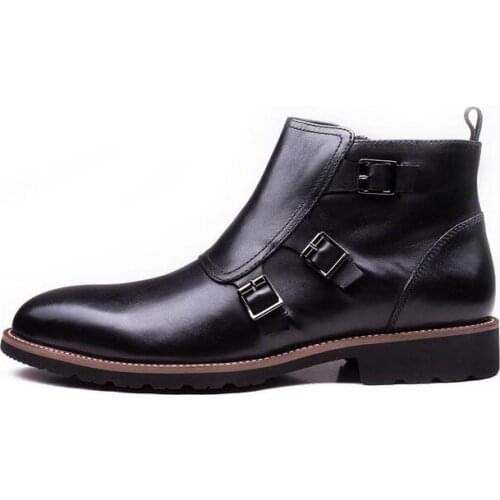 Wholesale men boots winter fashion business boots men breathable buckle pointed toe men ankle boots
