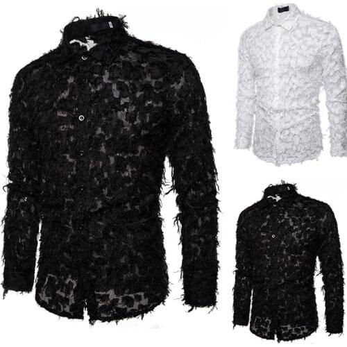 Men Fake Feather Dress Shirts Stage Performance Night Club Party Shirt 2020 Brand Slim Fit Long Sleeve Mens Brand Tops Clothes
