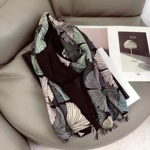 2020 New Cotton Warm Ginkgo Leaf Print Tassel Scarves And Shawls Long soft Trendy Leaves Wrap Hijab Free Shipping