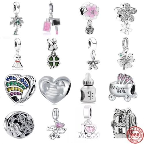 NEW 925 Silver Baby Bottle Angel Flower Lipstick Fly Boat Fit S925 Pandora Original Bracelet Charms Beads For Women DIY Jewelry