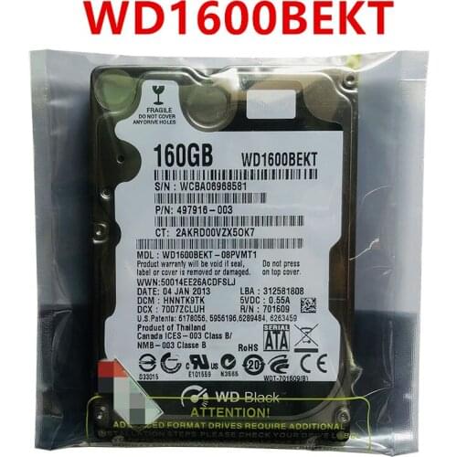 New HDD For WD 160GB 2.5" SATA 3 Gb/s 16MB 7200RPM 9.5MM For Internal Hard Disk For Notebook HDD For WD1600BEKT