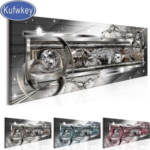 Full Square 5D DIY Diamond Painting Metal Silver Abstract Art Sticker Embroidery Mosaic Rhinestones Large Size Office Decoration