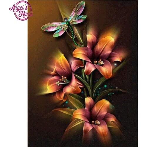 Full 5D Diy Daimond Painting Golden Flowers&Dragonfly 3D Diamond Painting Square Rhinestones Diamant Painting Embroidery