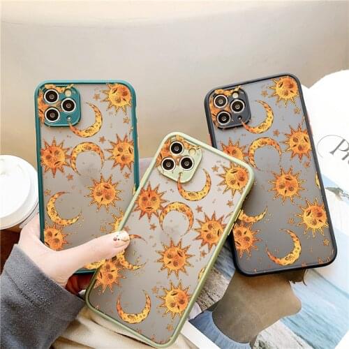 Funny Sun Moon Face Shockproof Phone Case For iPhone X XS MAX XR 11 12 Pro MAX SE 2020 6s 7 8 Plus Hard Matte Candy Back Cover