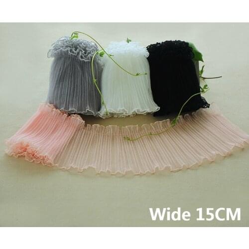 15CM Wide Luxury Tulle Soft Mesh Fabric Pleated Lace Appliques Collar Elastic Ruffle Trim DIY Women Dress Skirts Sewing Supplies
