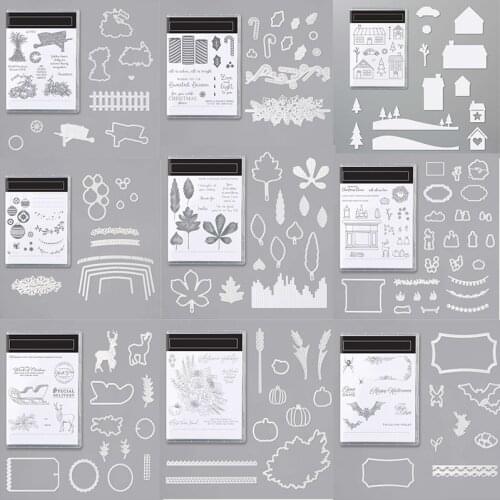 Christmas Scene Snowman Snowflake Trees Leaves Geometry Transparent Clear Stamp Cutting Die For DIY Scrapbooking Craft Cards 20A