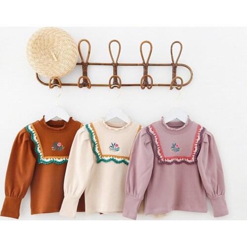 Shirts Tees Tops Full Sleeve O-neck Collar Pullover Solid Regular Cotton New Fashion Casual Simple Cute Spring Autumn Girls Kids