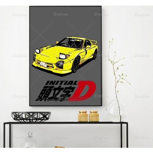 Modern Hd Prints Modular Pictures Vintage Initial D Yellow Car Poster Wall Art Canvas Painting For Living Room Home Decor Frame