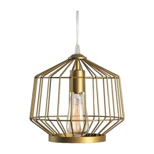 Modern Retro Scandinavian Loft E27 LED Golden Painted Iron Cage Pendant Light Pyramid Hanging Lamp for Bar Cafe Dining Room