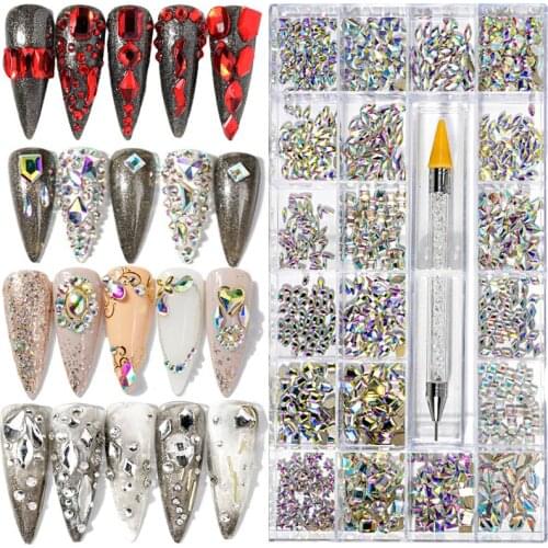Multi-Size Nail Rhinestones 3D Crystal Flat-bottomed Special-shaped Size Mixed Nail Double-point Drill Pen Nail Art Decorations