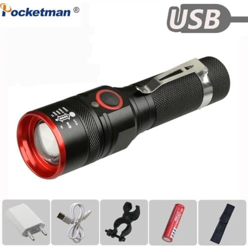 Super Brightness XML-T6 USB Rechargeable Flashlight Zoomable LED Torch Waterproof Flashlight For Indoor And Outdoor Use 18650