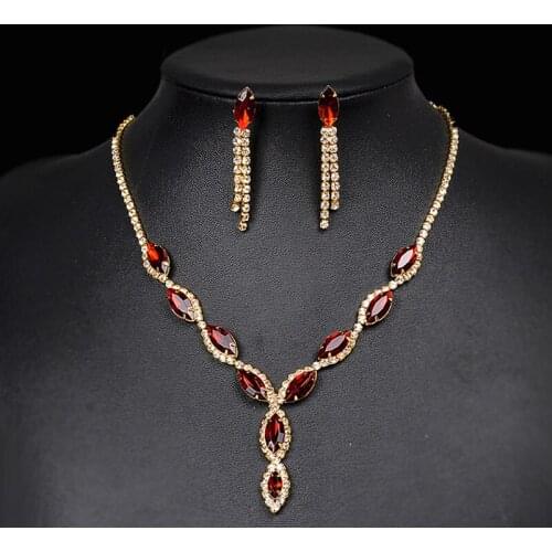 Bridal jewelry Austrian Rhinestone Necklace Crystal Earring Necklace Water Drop Necklace Ladies Set Chain Wedding Gift Jewelry