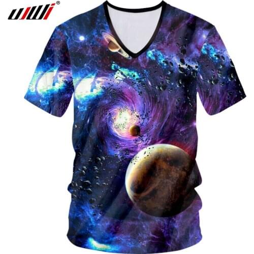 UJWI Paisley T Shirts Men 3d Print Space Star T-shirts Hombre Hip Hop Short Sleeve V Neck Compression Undershirts Man Shirts 7XL