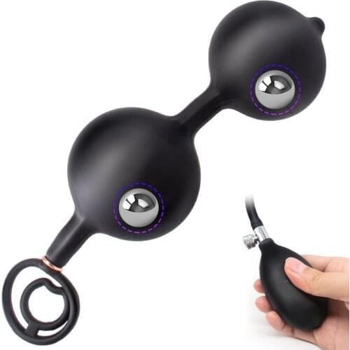 Outdoor Inflatable Anal Beads Male Deep Expandable Exercise Plug With Rings Huge Butt Plug Prostate Massager With Metal Ball