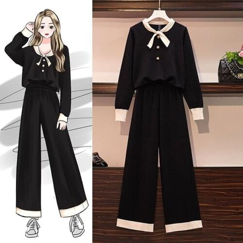 Spring New Knitted Sporting Two Piece Sets Plus Size Loose Tracksuit Women Casual Knit Sports Sets Suit Autumn Korean Slim Sets