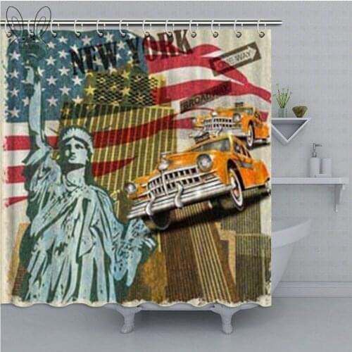 New York Vintage Bathroom Curtain Waterproof polyester Fabric Bath Shower Curtain For Bathroom Printing Curtain Shower Sets