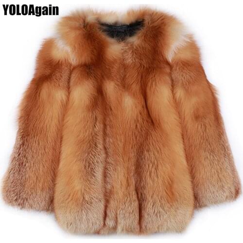 YOLOAgain winter warm thick full pelt women real fox fur jacket ladies natural fox fur coat long
