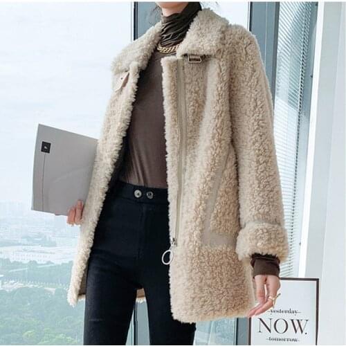 Thick Warm Winter Coat 2021 Womens Elegant Parkas Jacket Real Sheep Shearing Wool Fur Jacket Coat Soft Cashmere Plush Coat Y798