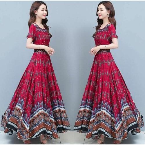 Women Dress Summer Vestidos Floral Print High Waist Slim Short Sleeve O-neck A-line Party Beach Dresses Sukienki Robe 3249