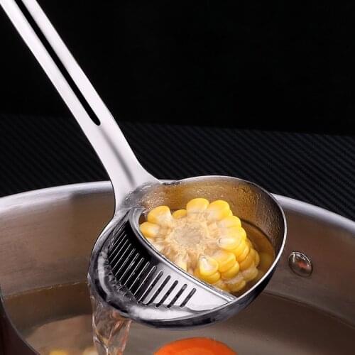 1Pcs 2 In 1 Long Handle Soup Spoon Stainless Steel Home Ladle Strainer Cooking Colander Kitchen Porridge Scoop Tableware Tool