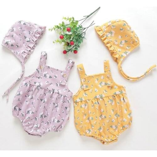 Baby Girls Clothes Infant Romper Autumn Corduroy Floral Print Lovely Bodysuit+hat 2 PCS Sets Baby Ruffle Outfits Playsuit 0-18M
