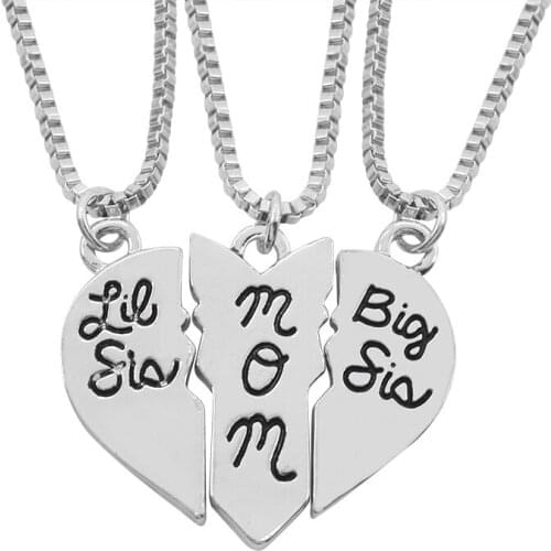 3pcs-set Sister Necklace Women Puzzle Love Heart Big Lil Sis Pendants Necklaces Collier Femme Dropshipping