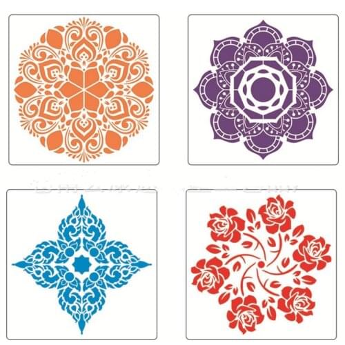 4Pcs 20 * 20 cm large round flower mandala diy stencil painting scrapbook coloring engraving album decoration template stencil