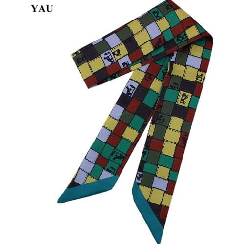 95cm*5cm Colorful Lattice Printed Bag Strap Small Scarf Women Twill Silk Scarf Headband Long Scarves Bag Accessories Ribbon