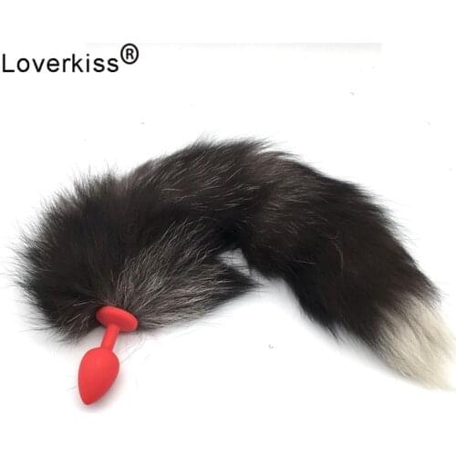 Loverkiss Fox Tail Red Silicone Butt Plug Tail Anal Toys Butt Plug Anal Massage Men Gay Women Anal Extender Sexy BDSM Bondage