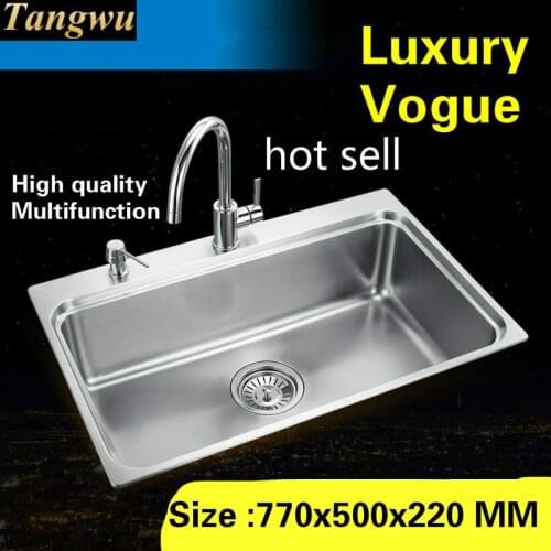 Free shipping Standard luxurious kitchen single trough sink durable food grade stainless steel whole drawing hot sell 77x50 CM