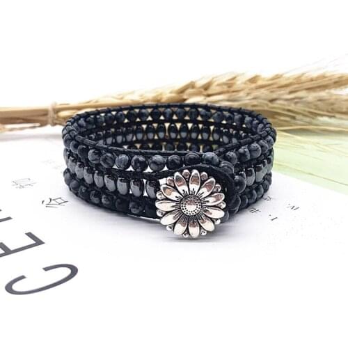 Cuff Bracelets Natural Stones Beads Leather Wrap Bracelet Handmade Beaded Statement Bracelets Retro Crystal Beads Agate Beads