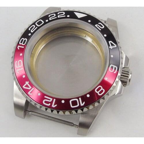 40mm Insert Red Black Bezel Watch Case Sapphire Glass Solid/Seeing CaseBack Fit NH35A MIYOTA 8215 MOVEMENT