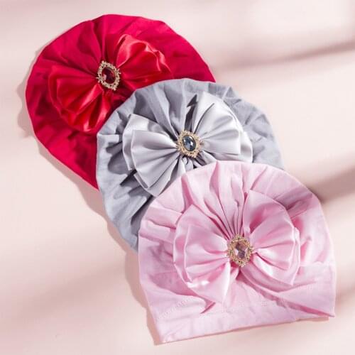 Pudcoco Baby Turban Cap Shiny Crystal Beanie Hat Stretchy Bonnet Headwraps With Bow Knot 0-2Years Old