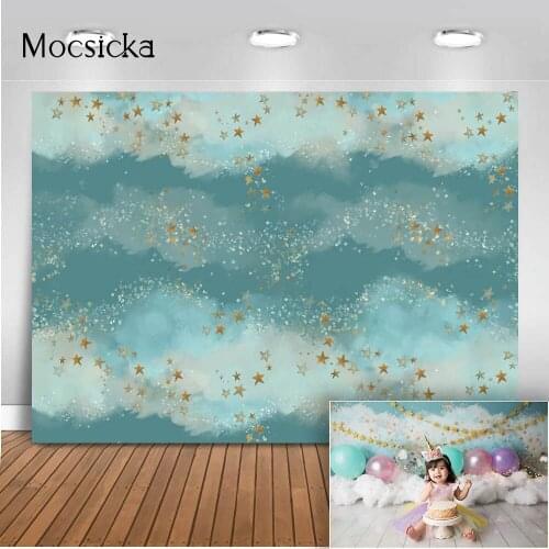 White Cloud Gold Glitter Stars Photo Background Abstract Texture Children Portrait Photography Backdrop Kids Photocall Prop