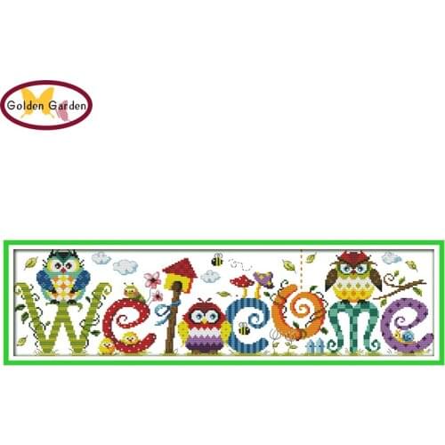 GG The owl welcome card Cross Stitch Kits 14CT 11CT Needlework Embroidery Sets Printing Cross Stitch Pattern for Kids Room Decor
