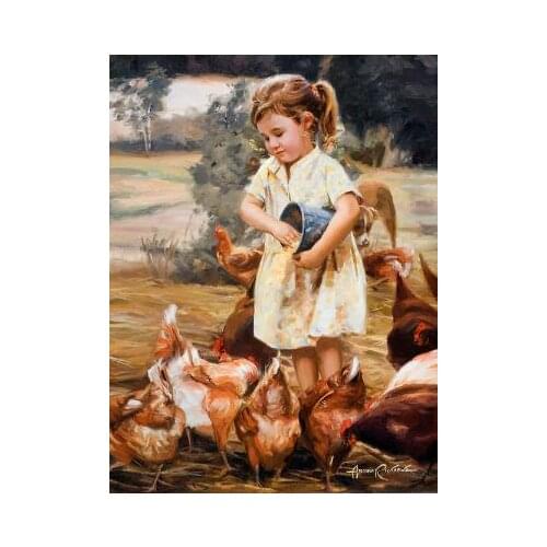 Cute girl feeding Oil Painting Cross Stitch Kits Needlework Sewing Embroidery Crafts 14ct Unprinted DIY Arts Handmade Home Decor